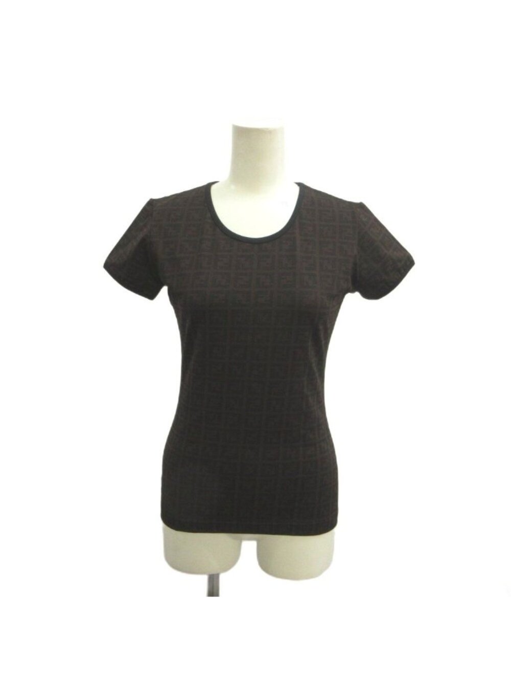 Fendi T-Shirt Zucca Pattern All Over Print Brown Black Short Sleeve Vintage 40
